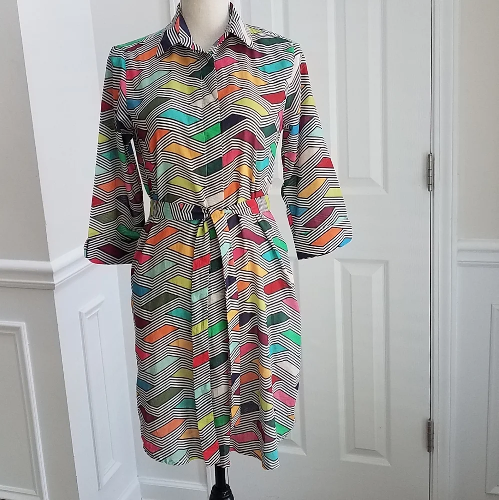 Vilagallo Adrianna Multicolor Printed Shirt Dress Cotton‎